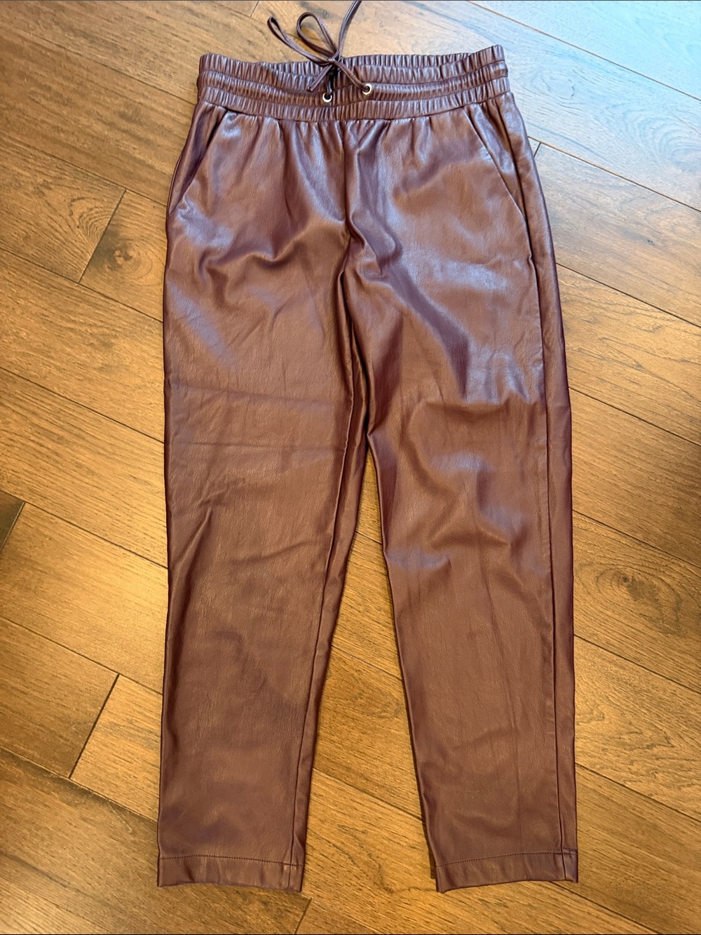 LOFT Faux Leather Joggers in Wine Color Size Small - C36-071